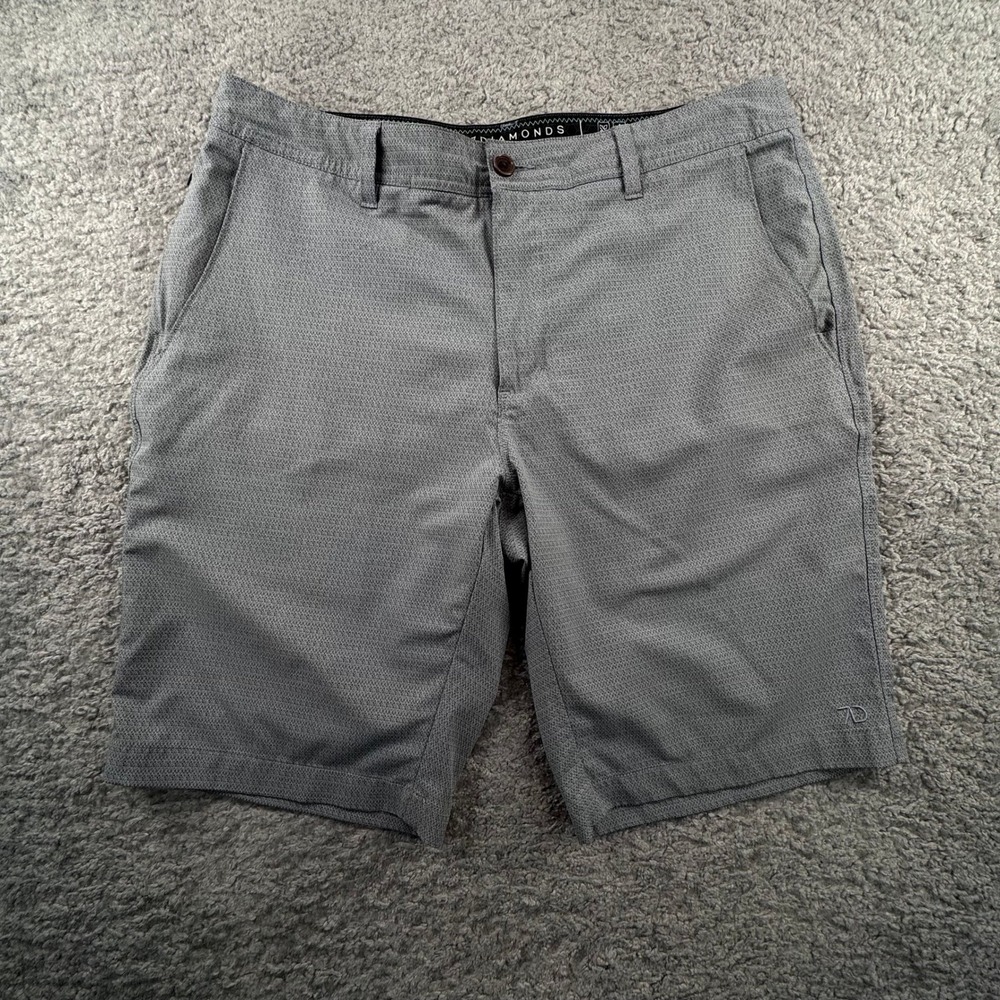7 Diamonds Mens Stadium Performance Shorts Gray Geometric Pattern‎ Size 34